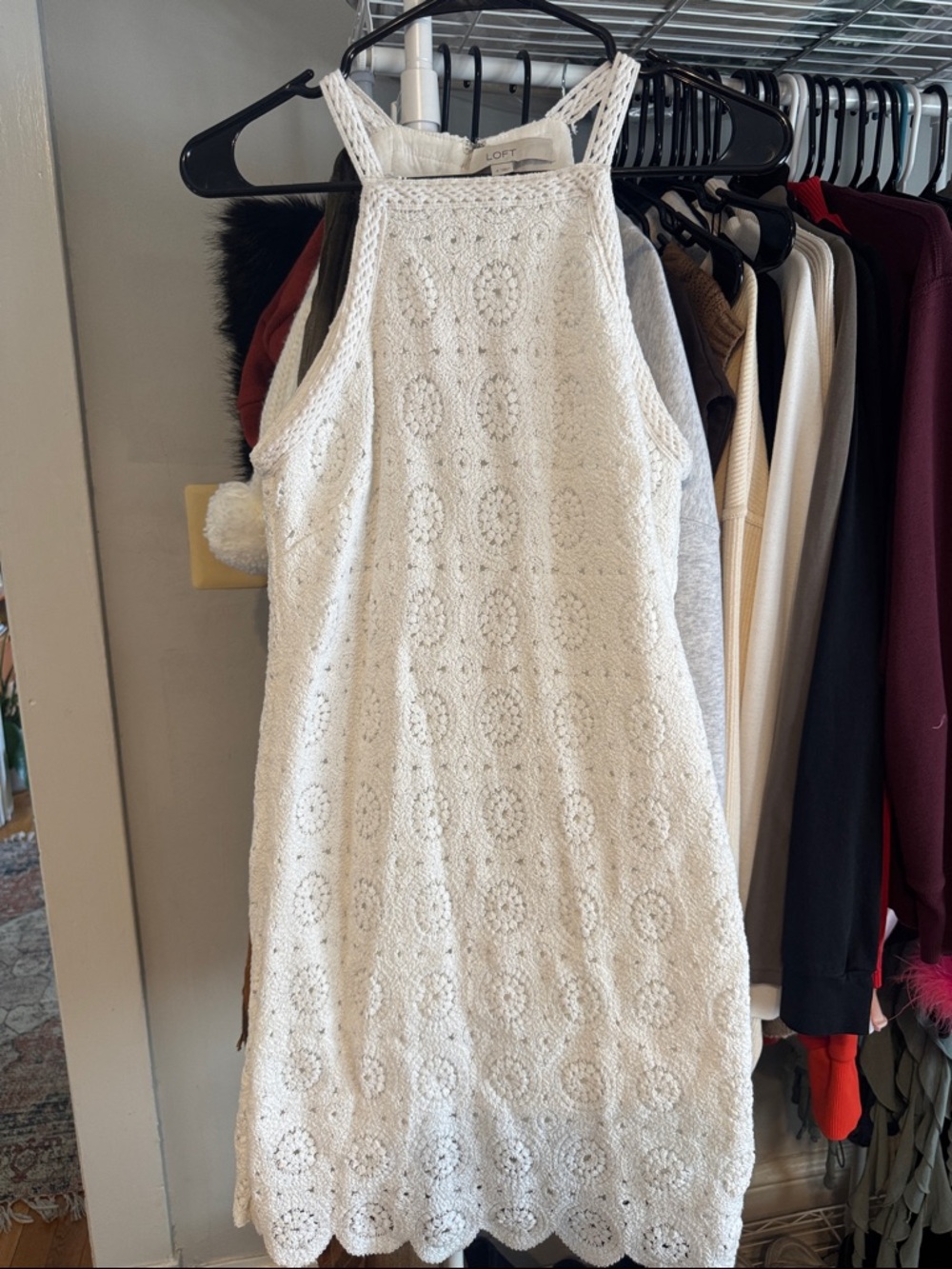 LOFT Cream Crochet Halter Mini Dress
